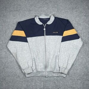 Vintage Adidas Fleece Jacket Men's Size Large Grey Full Zip Embroidered Logo 80s